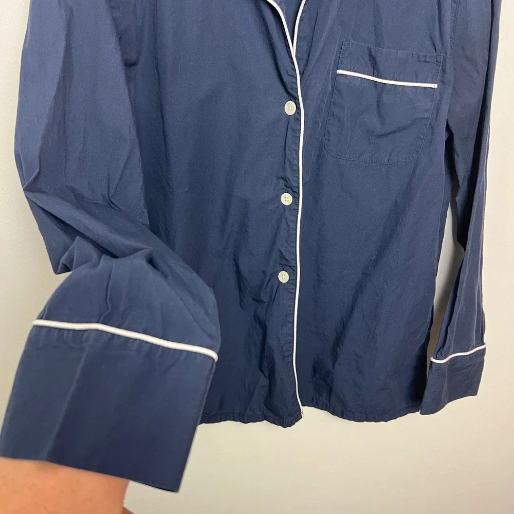 J.Crew Woman's Navy Blue White Pajama‎ Top 100% Cotton Classic Comfort